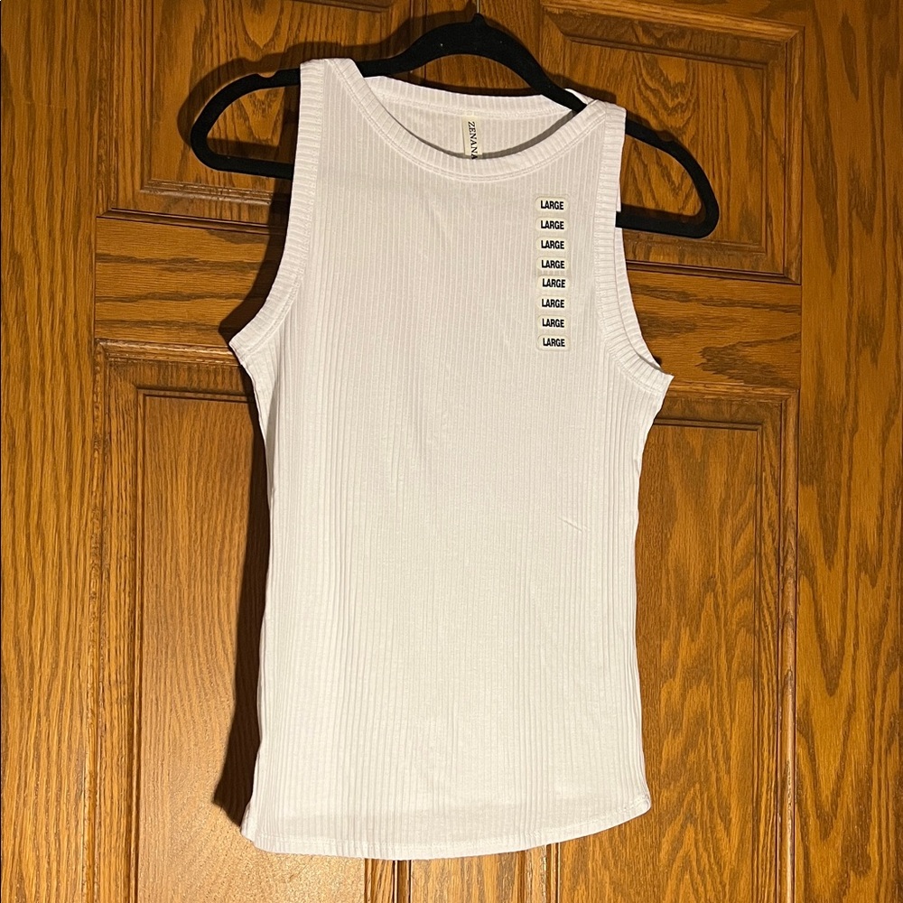 Zenana Outfitters White Ribbed Tank NWT